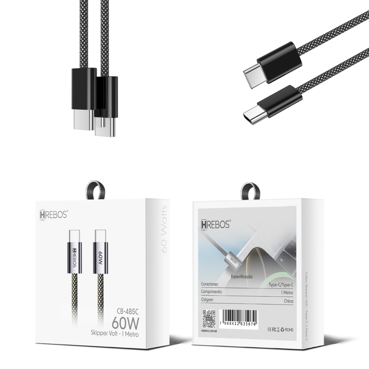 Carregador Cabo Hrebos 1m 60w Nylon Tipo C Celular Hrebos