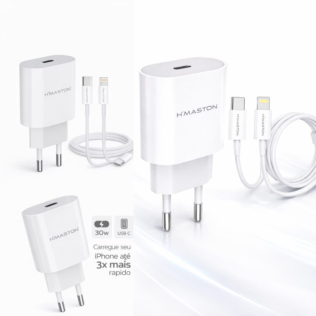 Carregador 30w Hmaston Lightning Tipo-c iPhone Completo branco