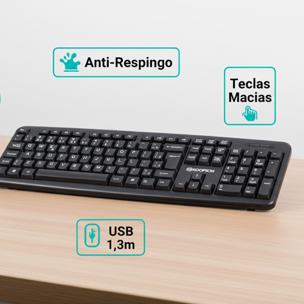 Teclado USB HOOPSON ABNT2 — 107 Teclas, Anti-Respingo, Teclas Macias