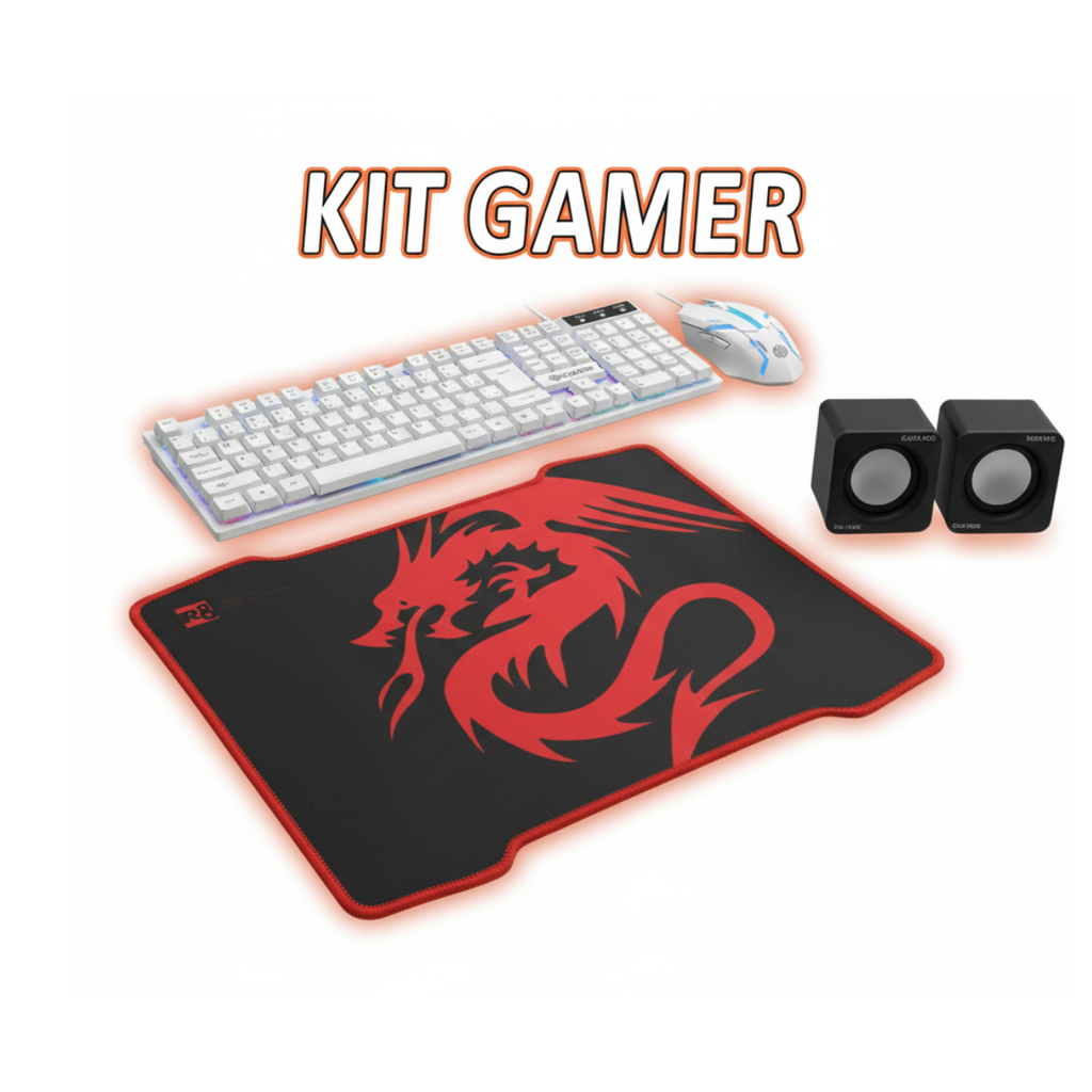 kit gamer 4 em 1 teclado+ mouse, mousepad, caixa de som mini hoopson