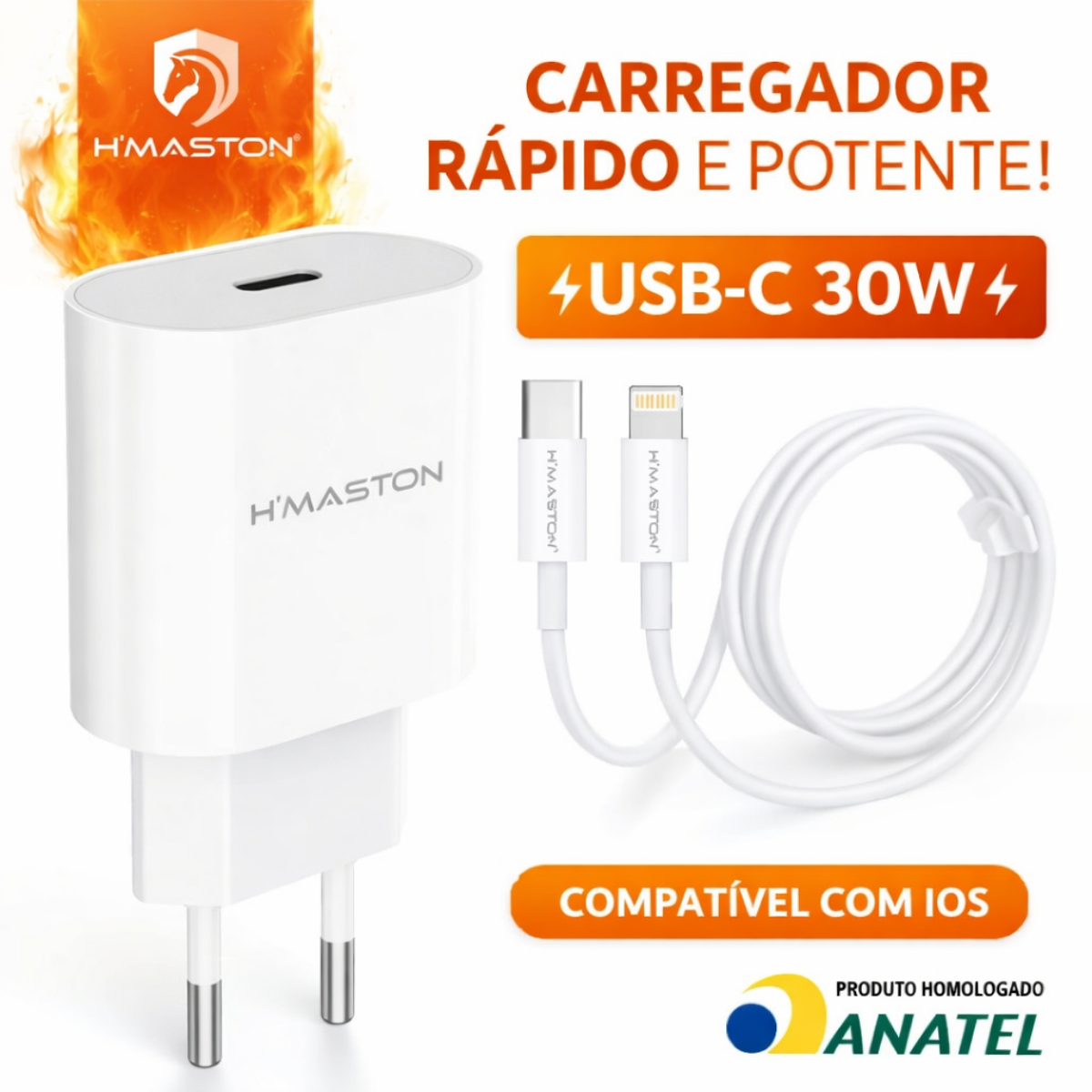 Carregador 30w Hmaston Lightning Tipo-c iPhone Completo branco