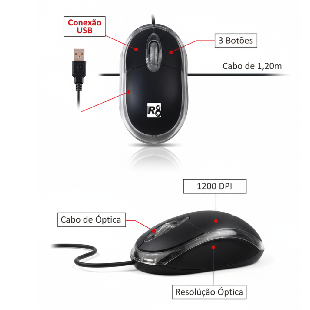 Kit Office Completo — Teclado ABNT2 + Mouse 1200 DPI + Mouse Pad