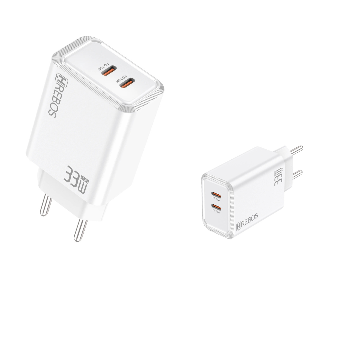 Carregador 33w Tipo C Hrebos Duas Entradas Cabo Nylon Branco