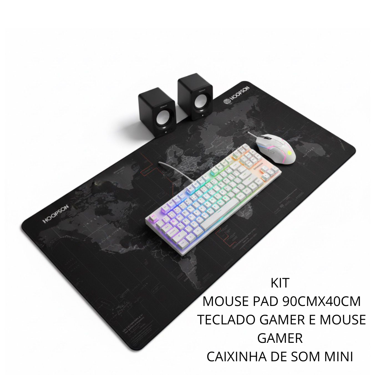 Kit Gamer Hoopson – Mouse + Teclado + Mousepad 90x40cm + Caixinha de Som