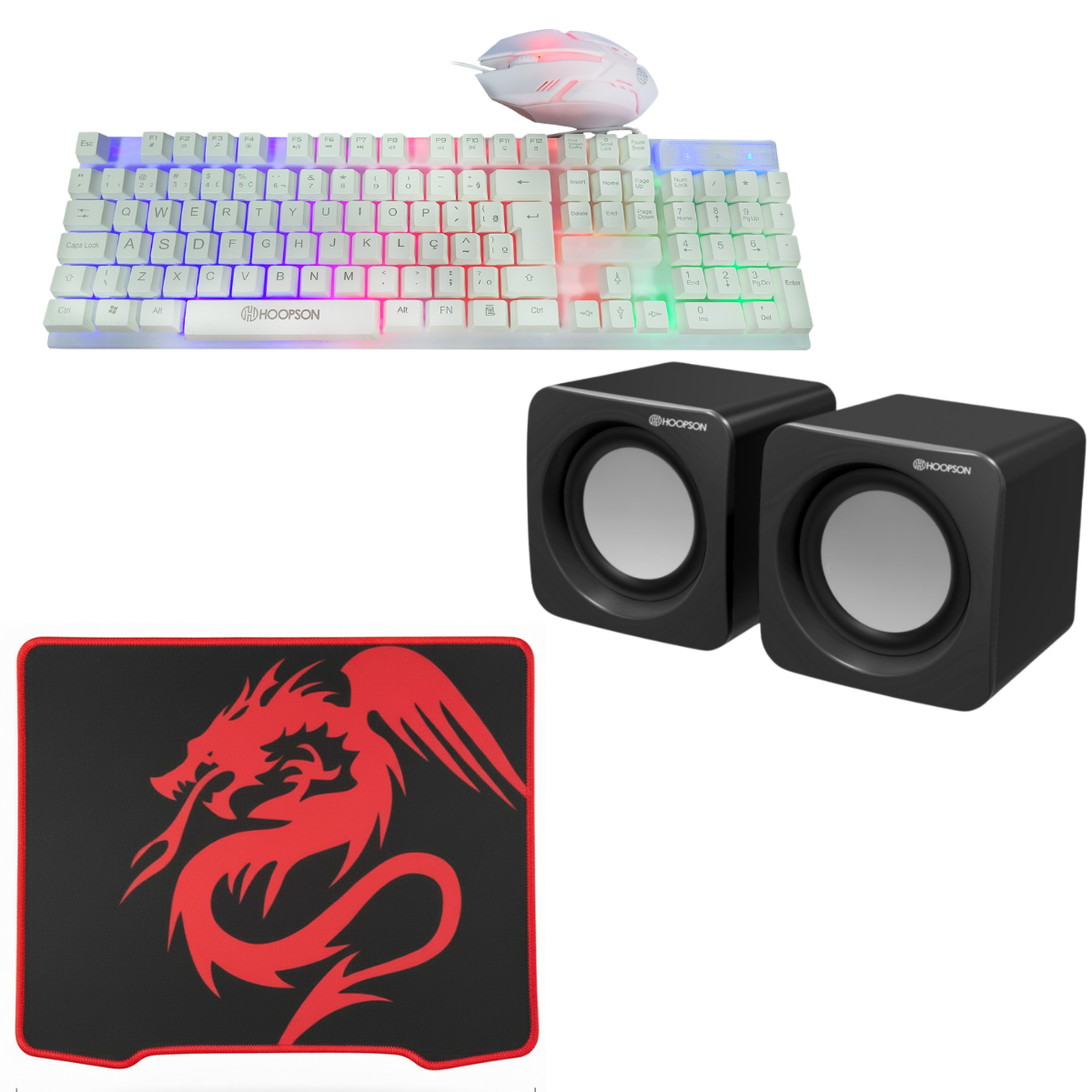 kit gamer 4 em 1 teclado+ mouse, mousepad, caixa de som mini hoopson