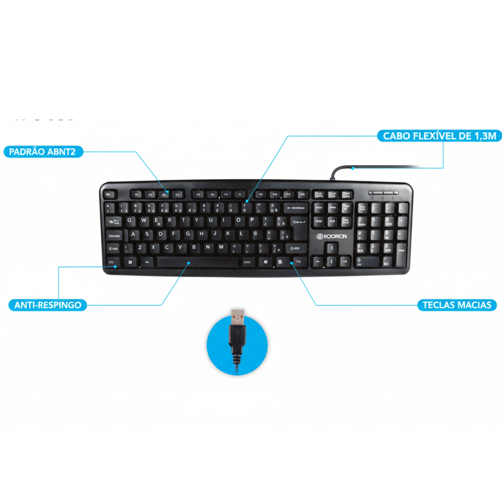 Kit Office Completo — Teclado ABNT2 + Mouse 1200 DPI + Mouse Pad