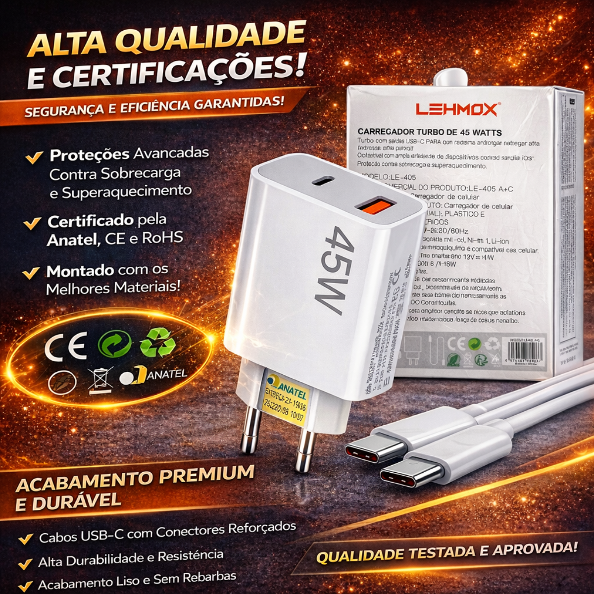 Carregador Celular Turbo Tipo C Para Iphone Poco Samsung 45w