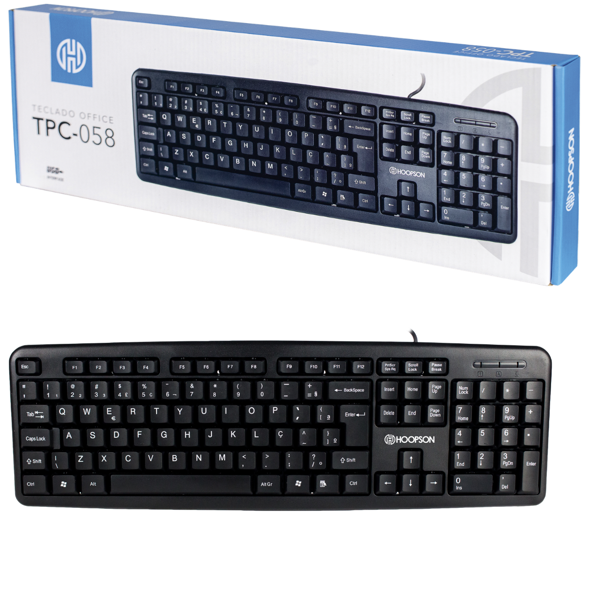 Teclado USB HOOPSON ABNT2 — 107 Teclas, Anti-Respingo, Teclas Macias