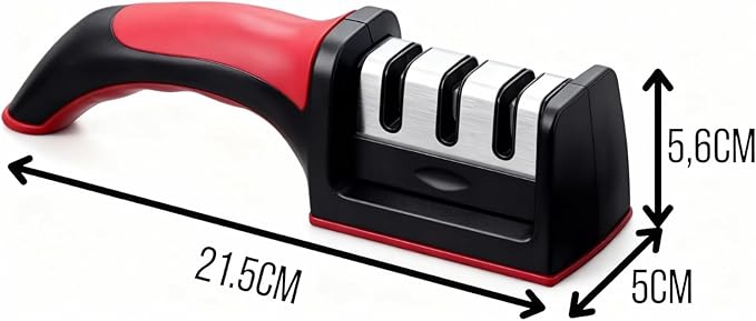 Amolador Afiador De Facas Tesoura 3 X 1 Profissional Prepara Preto/vermelho