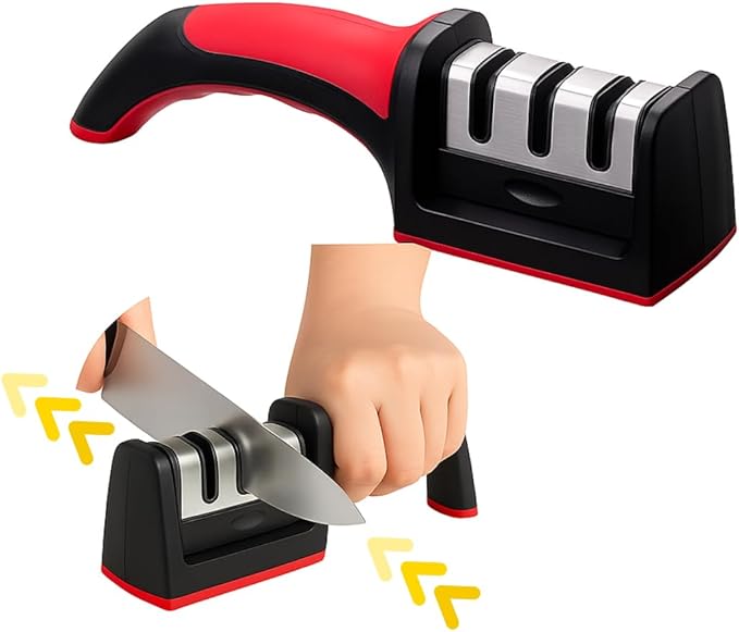 Amolador Afiador De Facas Tesoura 3 X 1 Profissional Prepara Preto/vermelho