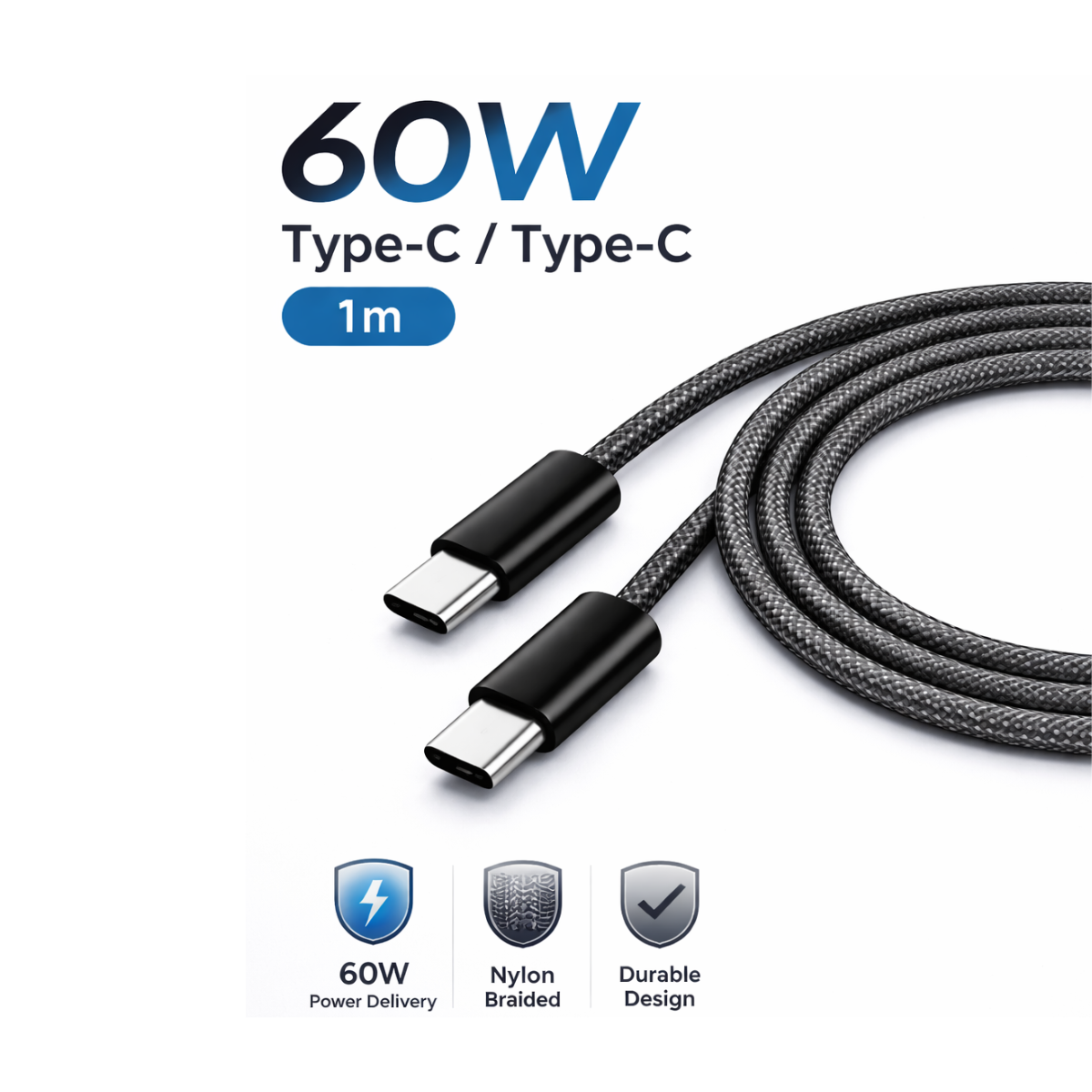 Carregador Cabo Hrebos 1m 60w Nylon Tipo C Celular Hrebos