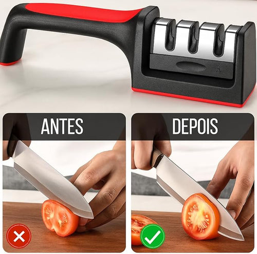 Amolador Afiador De Facas Tesoura 3 X 1 Profissional Prepara Preto/vermelho