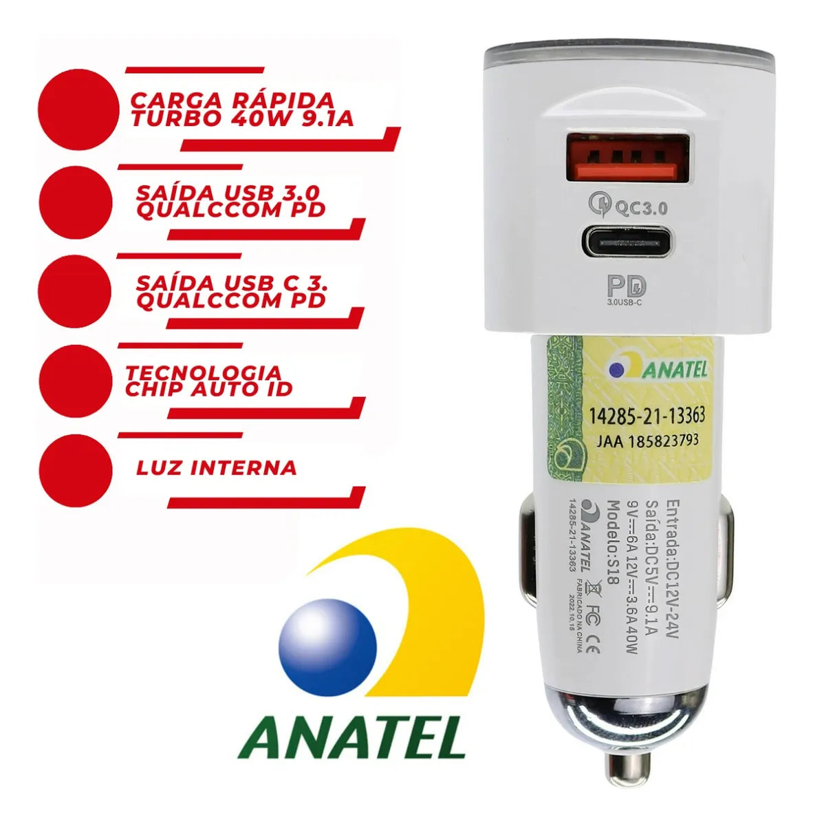 HMaston S18-3 Carregador Veicular Alta Eficiência e Durabilidade
