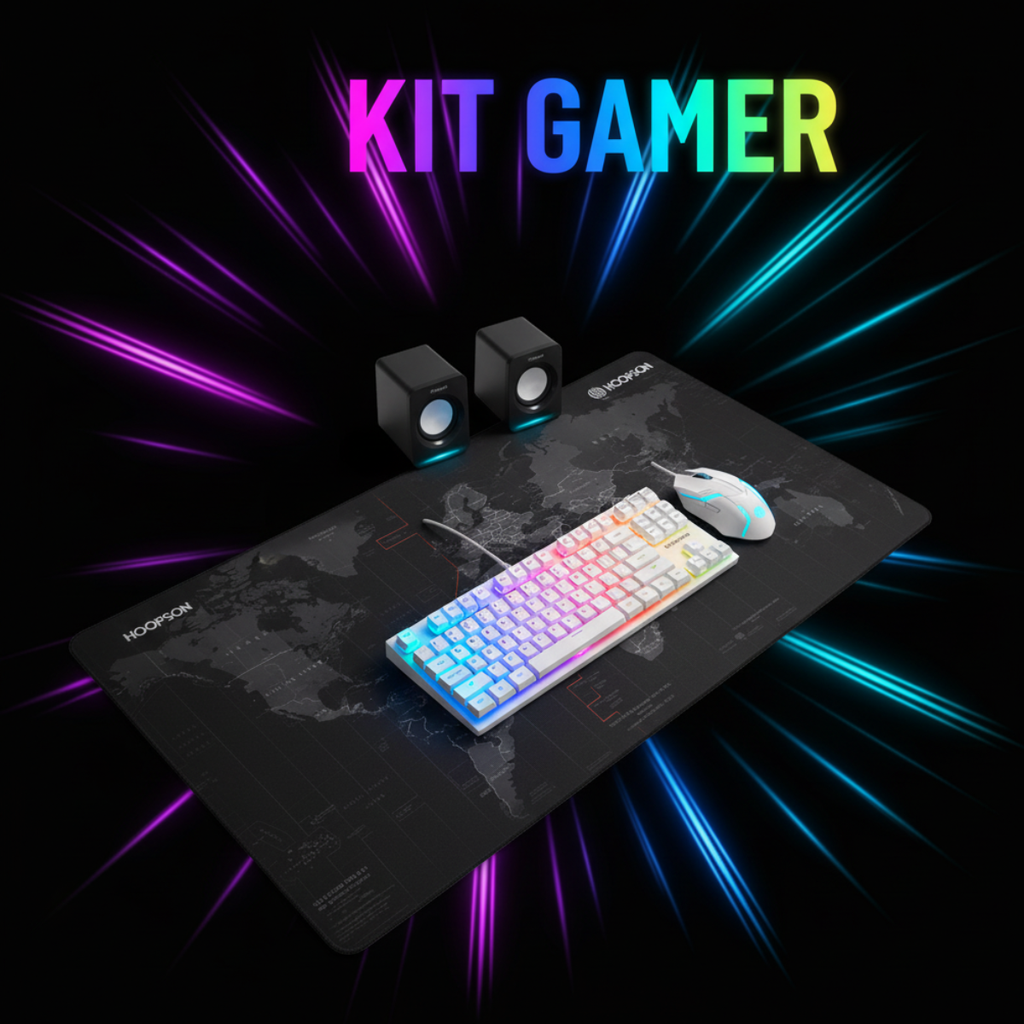 Kit Gamer Hoopson – Mouse + Teclado + Mousepad 90x40cm + Caixinha de Som