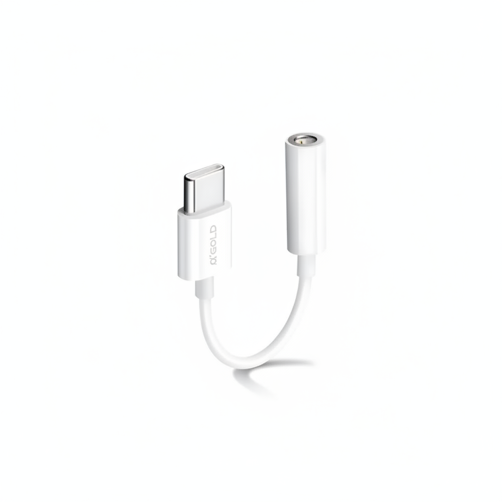 Adaptador Tipo-C para P2 A'Gold CBA-09, Conector USB-C Macho para P2 Fêmea, Adaptador Fone de ouvido - Branco