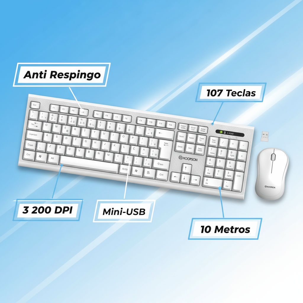 Kit Teclado + Mouse Sem Fio Hoopson TPC-077KS ABNT