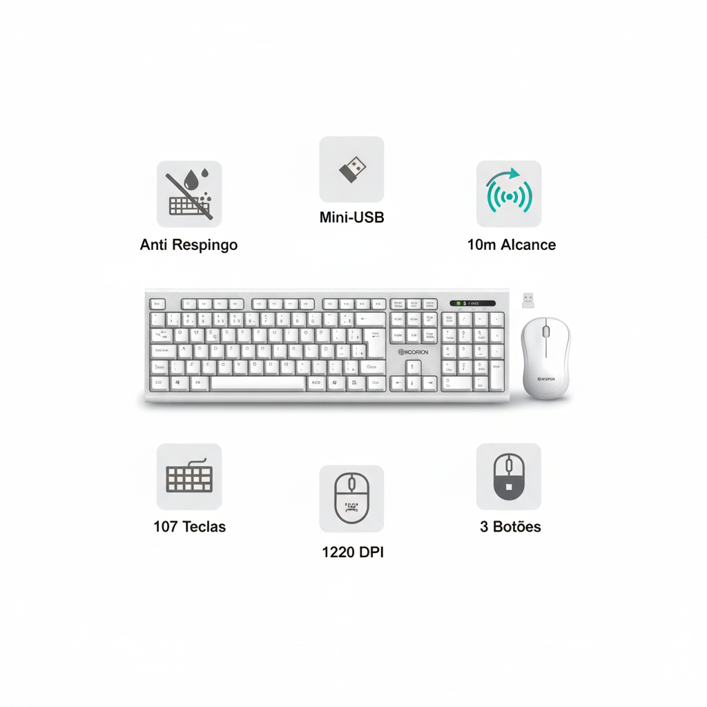 Kit Teclado + Mouse Sem Fio Hoopson TPC-077KS ABNT