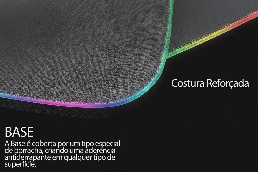 Detalhe das Bordas LED e Costura Reforçada