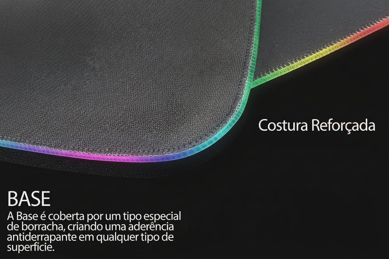 Detalhe das Bordas LED e Costura Reforçada