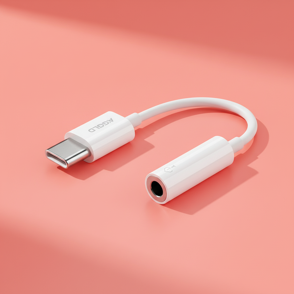 Adaptador Tipo-C para P2 A'Gold CBA-09, Conector USB-C Macho para P2 Fêmea, Adaptador Fone de ouvido - Branco