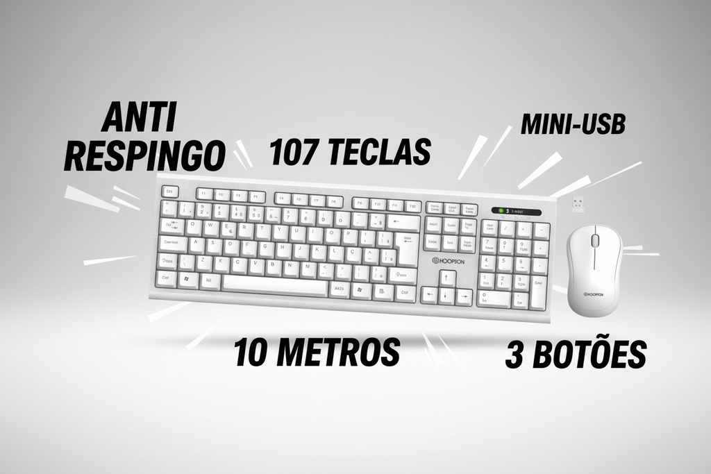 Kit Teclado + Mouse Sem Fio Hoopson TPC-077KS ABNT