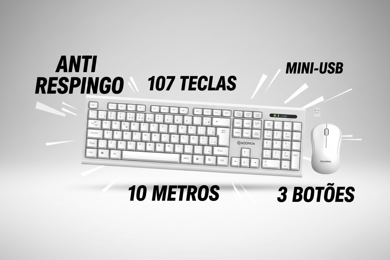Kit Teclado + Mouse Sem Fio Hoopson TPC-077KS ABNT