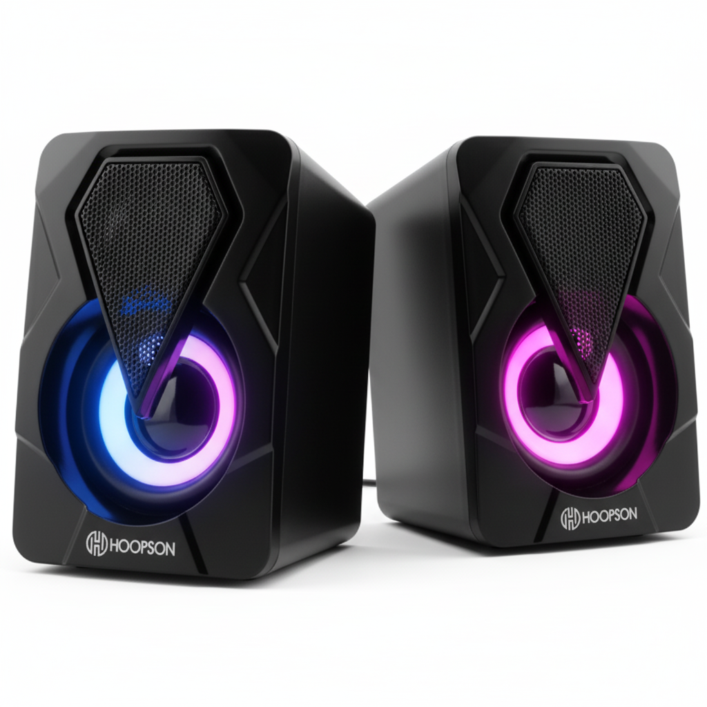 Caixa de Som RGB LED em ambiente profissional com iluminação vibrante