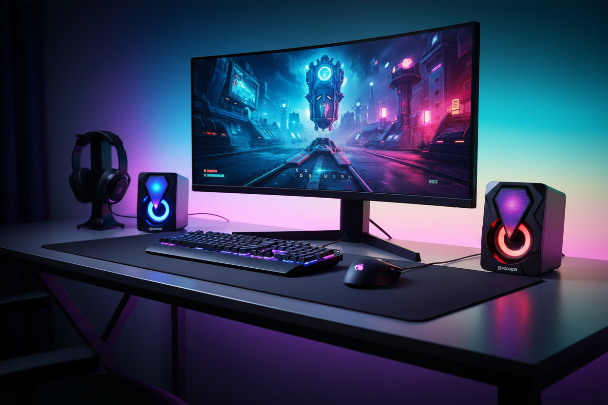 Setup gamer com Caixa de Som RGB LED Hoopson