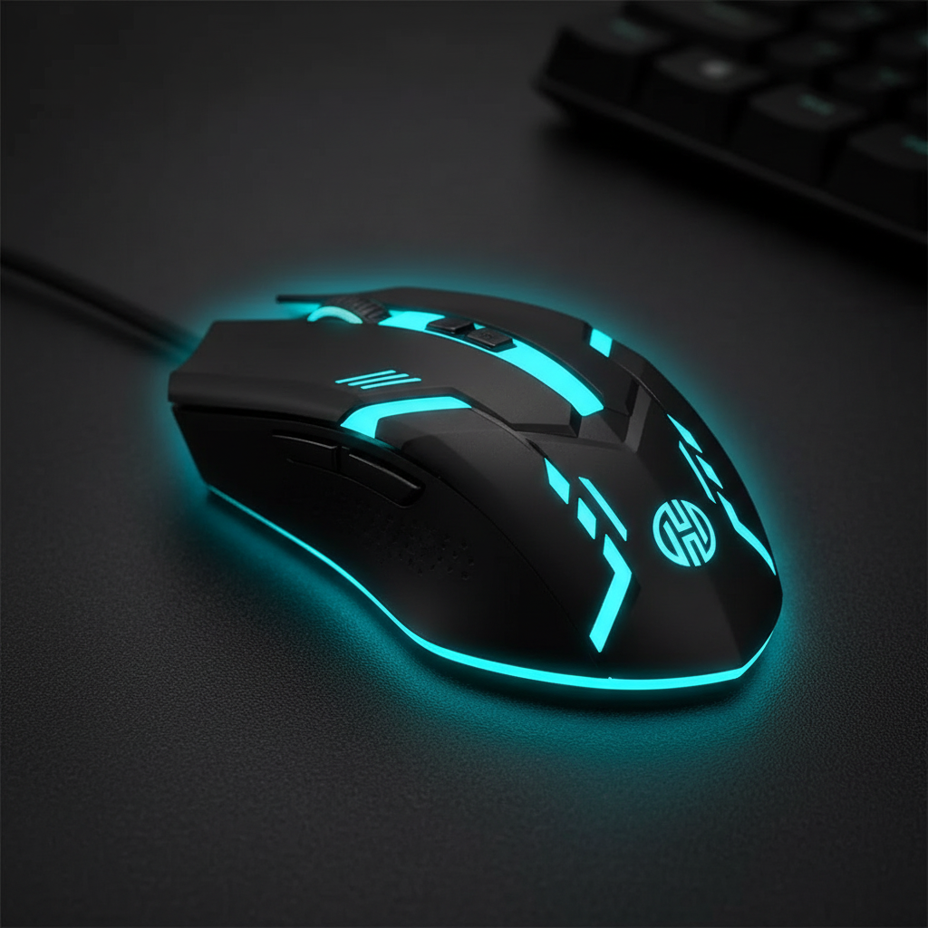 Mouse Gamer Preto com LED Ciano