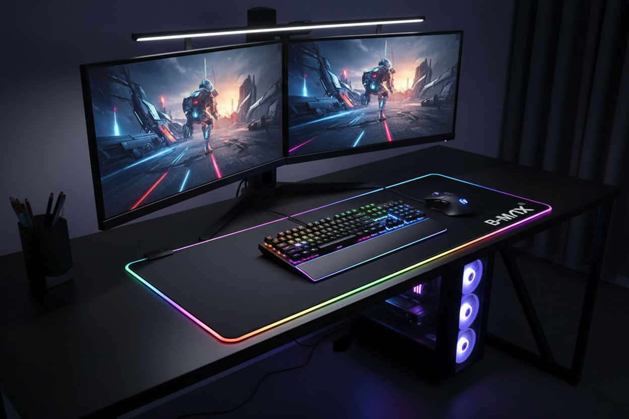 Mousepad Gamer RGB LED B-Max em Setup Profissional